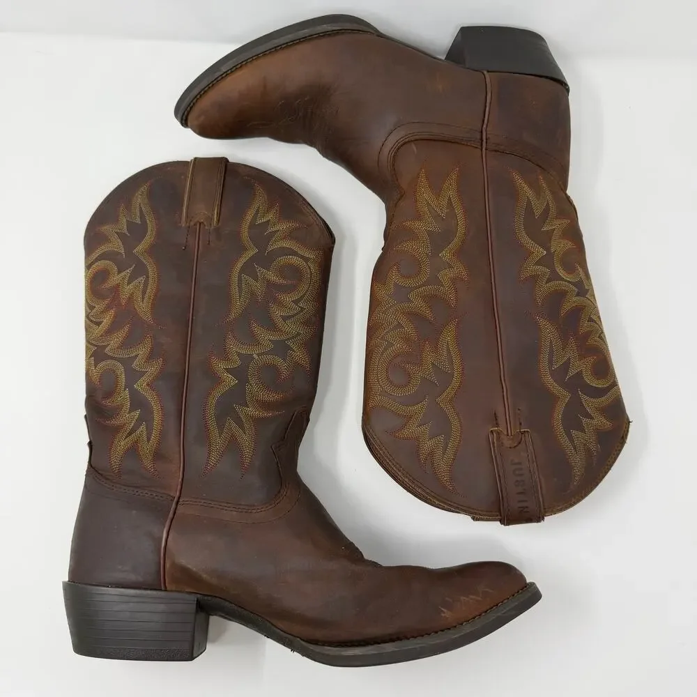Justin Brown Leather Western Cowboy Boots Men’s 10.5E